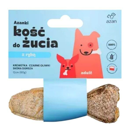 Kość do żucia dla psa Azanki adult z krewetką i czarnymi oliwkami w skórze dorsza 12cm