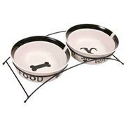 Zestaw misek ceramicznych na stojaku Eat on Feet 2.6 l/o 25 cm biało czarne