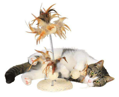 Zabawka dla kota z piórkami na sprężynie, 15x30 cm