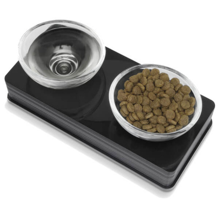 Style Glass Diner, zestaw misek na podstawce, dla kota, czarny, 2x200ml, 12 x 13 x 28 cm