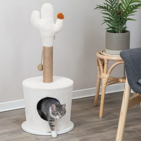 Kaktus, legowisko z drapakiem, dla kota, kremowe, MDF/juta 36 x 84 cm