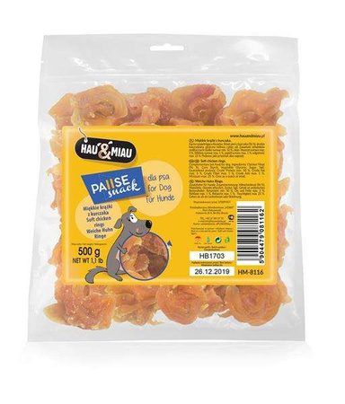 Pausesnack przysmak dla psa, miękkie krążki z kurczaka 500g
