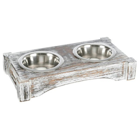 Zestaw misek, stal nierdzewna/drewno, 2 × 0,75 l/o 15 cm, 42 × 10 × 22 cm, biały