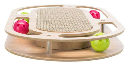 Drapak kartonowy z zabawkami, drewno/karton, z kocimiętką