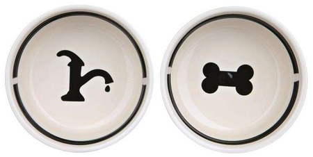 Zestaw misek ceramicznych na stojaku Eat on Feet 1.6 l/o 20 cm  biało czarne