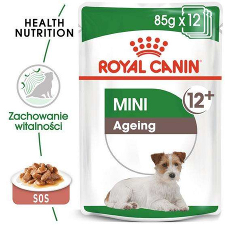 Royal canin mini ageing 12+ karma mokra w sosie dla psów dojrzałych po 12 roku życia, ras małych saszetka 85g