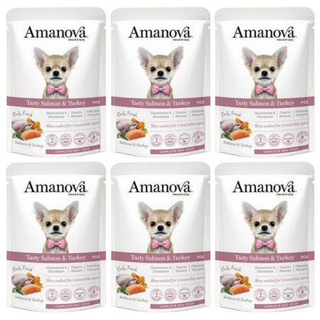 ZESTAW Amanova Tasty saszetka dla psa łosoś i indyk 6 x 300 g