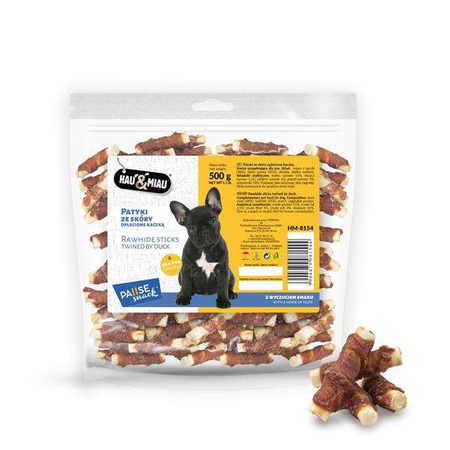 Pausesnack przysmak dla psa, patyki ze skóry oplecione kaczką 500g