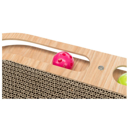 Drapak kartonowy z zabawkami, drewno/karton, z kocimiętką