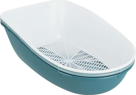 Berto, kuweta, dla kota,  jasnoniebieska/petrol/biała, plastik, 39 × 22 × 59 cm, z systemem przesiewania