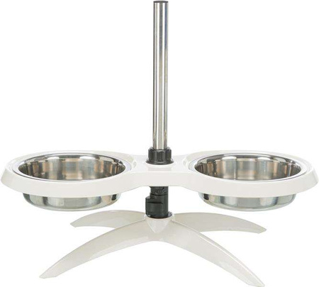 Stojak z miskami, biały, melamina/stal nierdzewna, śr. 21 cm, 2 x 1,6 l