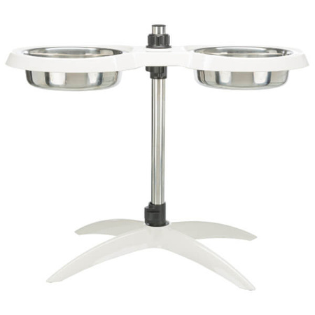 Stojak z miskami, biały, melamina/stal nierdzewna, śr. 21 cm, 2 x 1,6 l