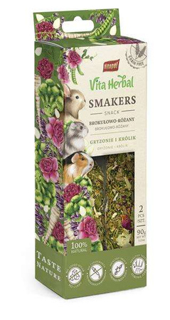 Vita Herbal Smakers brokułowo - różany  dla gryzoni i królika 90 g, 5 szt./display