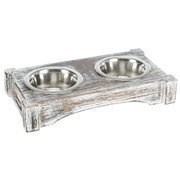 Zestaw misek, stal nierdzewna/drewno, 2 × 0,75 l/o 15 cm, 42 × 10 × 22 cm, biały