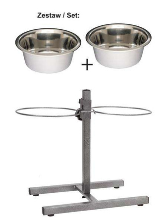 STOJAK REGULOWANY Z MISKAMI 4,7 L METALICZNY