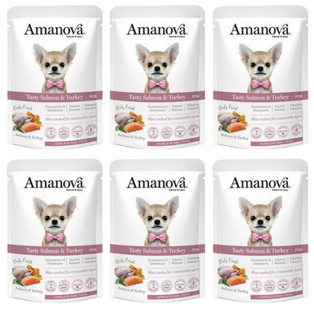 ZESTAW Amanova Tasty saszetka dla psa łosoś i indyk 6 x 100 g