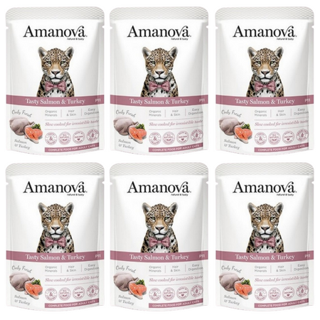 ZESTAW Amanova Tasty saszetka dla kota łosoś i indyk 6 x 85 g