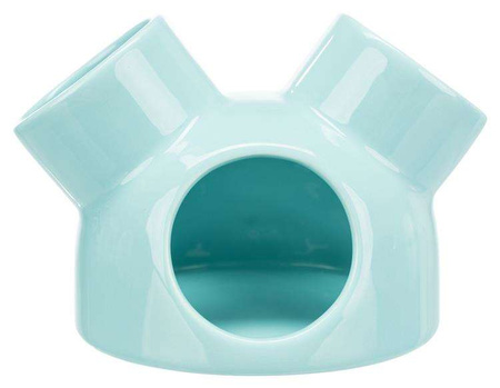 Domek dla myszy, turkus, ceramiczny,  o 12 × 10 cm, z 3 wejściami