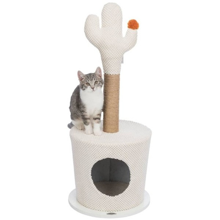 Kaktus, legowisko z drapakiem, dla kota, kremowe, MDF/juta 36 x 84 cm