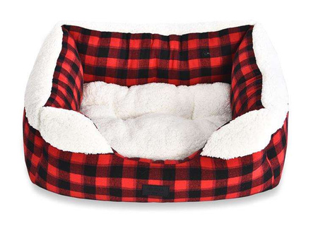 Legowisko dla psa, czerwono/czarna krata, 50x40cm, dwustronna poduszka