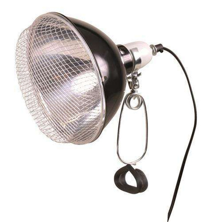 Lampa z klamrą zaciskową, czarna, z siatką ochronną, o 21cm, 150W