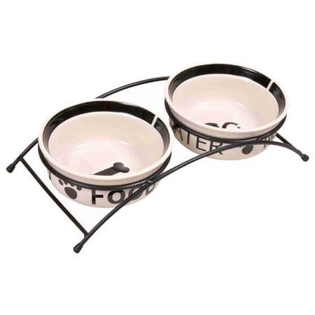 Zestaw misek ceramicznych na stojaku Eat on Feet 0.6 l/o 15 cm  biało czarne