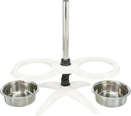Stojak z miskami, biały, melamina/stal nierdzewna, śr. 21 cm, 2 x 1,6 l