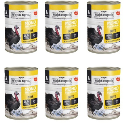 ZESTAW Wiejska Zagroda Monobiałkowa indyk dla szczeniąt 6 x 400 g