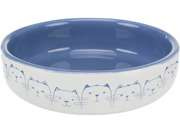 Miska dla kotów ras krótkopyskich, ceramiczna, 0.3 l/o 15 cm, jasnoniebieski/biały