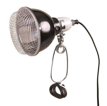 Lampa z klamrą zaciskową, czarna, z siatką ochronną, o 14cm/7cm, 75W
