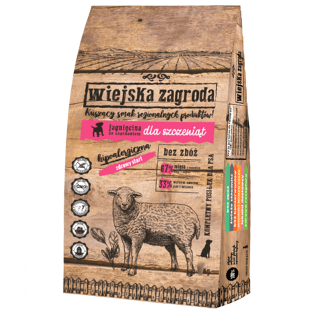 Wiejska zagroda karma dla szczeniąt jagnięcina ze szpinakiem