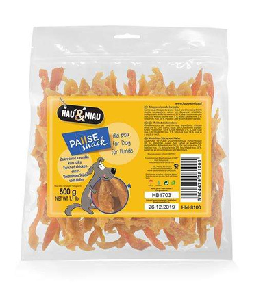 Pausesnack przysmak dla psa, zakręcone kawałki kurczaka 500g