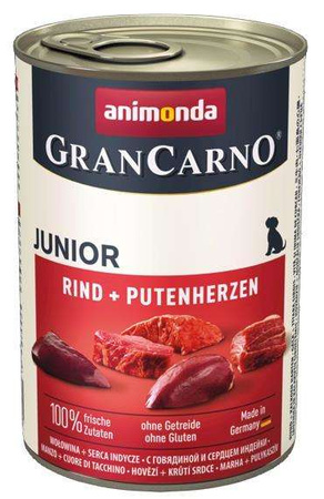 Animonda GranCarno Junior Rind Putenherzen Wołowina + Serca Indyka 400g