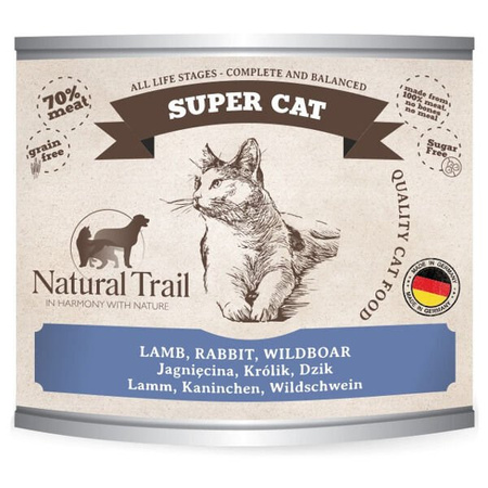 Natural trail super cat jagnięcina królik dzik dla kota 200 g, 400 g