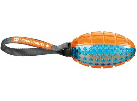 Piłka rugby na sznurku, możliwość wyciszenia dźwięku, 12 cm/27 cm, orange/blue