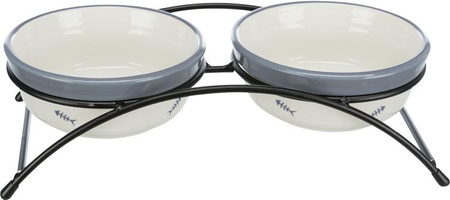 MISKI CERAMICZNE NA STOJAKU 250 ml/śr.12,5 cm, biały/szary/niebieski