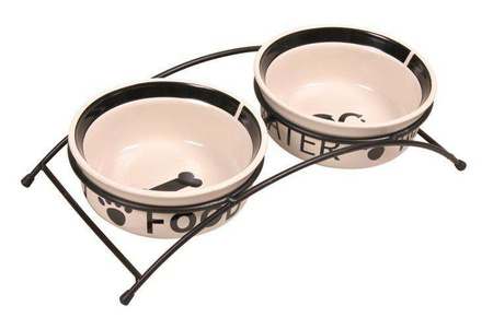 Zestaw misek ceramicznych na stojaku Eat on Feet 0.6 l/o 15 cm  biało czarne
