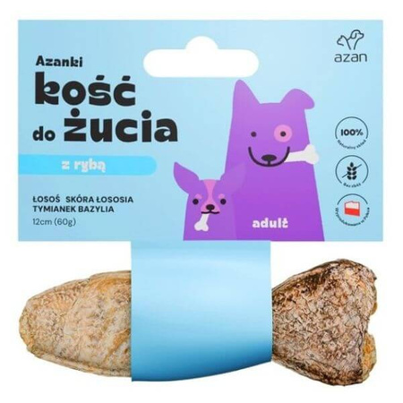Kość do żucia dla psa Azanki Adult z łososiem w skórze łososia z tymiankiem i bazylią 12cm