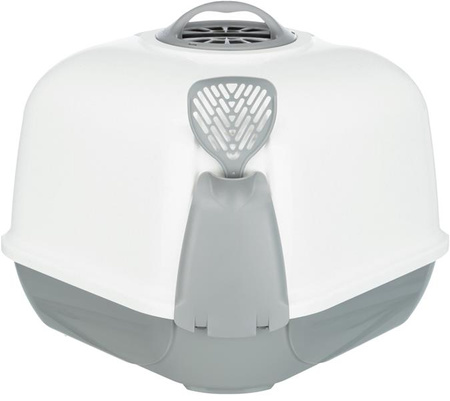 Maro, narożnikowa kuweta kryta, dla kota, jasnoszara/granit, plastik, 60x43x52 cm