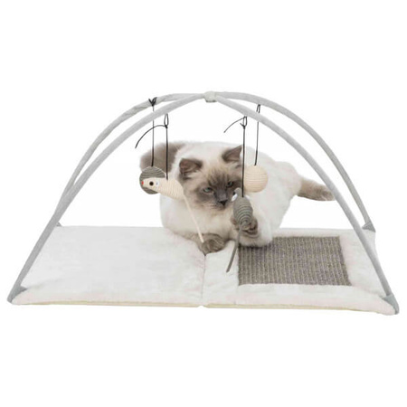 Drapak - mata JUNIOR z zabawkami na sznurku, 60 × 33 × 42 cm, szary/jasnoszary