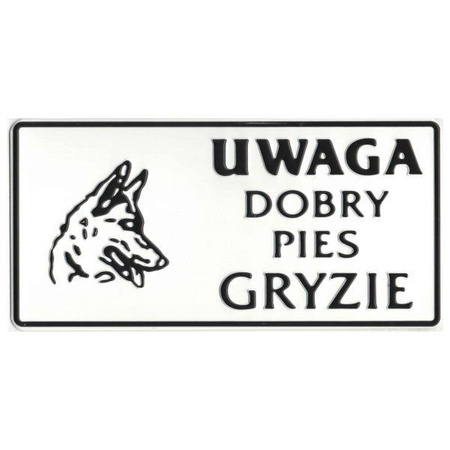 Tabliczka ostrzegawcza "uwaga, dobry pies gryzie" 14x28 cm