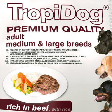Tropidog premium adult medium&large wołowina z ryżem 500g, 2,5kg, 12kg