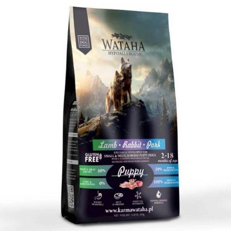 Karma sucha dla psa Wataha Hypoallergenic Puppy 50% - Jagnięcina, Królik, Wieprzowina - od 2 - 18 misiąca życia 500g