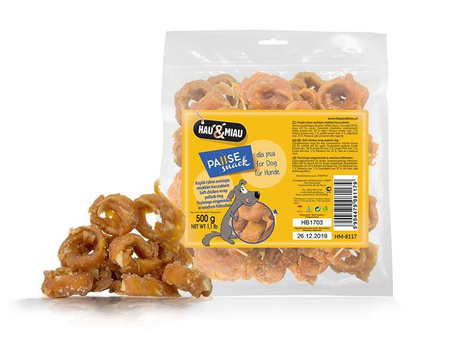 Pausesnack przysmak dla psa, krążki rybne owinięte miękkim kurczakiem 500g