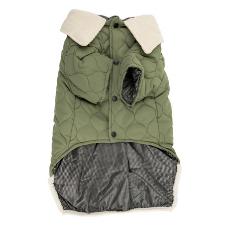 Kurtka, dla psa, zielona, z kołnierzykiem, pikowana, rozmiar L, 45