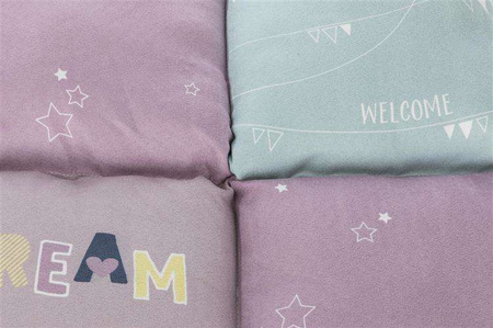 Poduszka Junior Patchwork, 60 x 60 cm, liliowa/miętowa/różowa