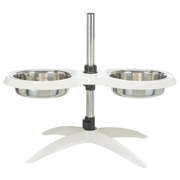 Stojak z miskami, biały, melamina/stal nierdzewna, śr. 21 cm, 2 x 1,6 l