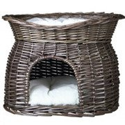Legowisko z wikliny z 2 poduszkami, 54 × 43 × 37 cm, szare