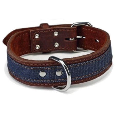 Beeztees skórzana obroża dla psa denim 24-33 cm x 35 mm, 33-43 cm x 40 mm, 43-52 cm x 40 mm, 52-61 cm x 45 mm, 62-71 cm x 45 mm