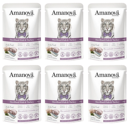 ZESTAW Amanova Sterilised saszetka dla kota biała ryba i indyk 6 x 85 g